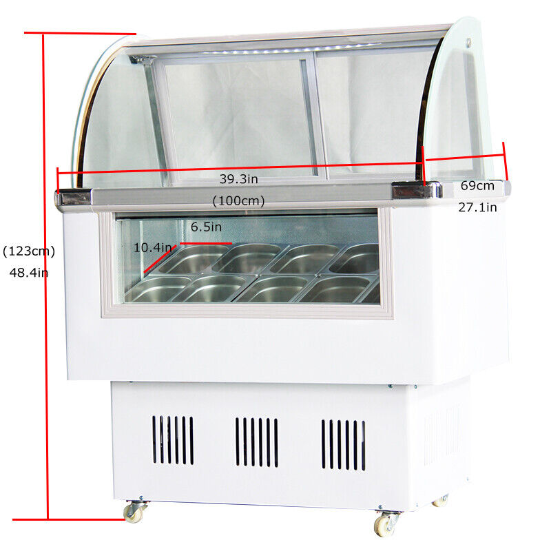 Updated 10 Pan Gelato Hard Ice Cream Refrigeration & Showcase Machine 220v 180w