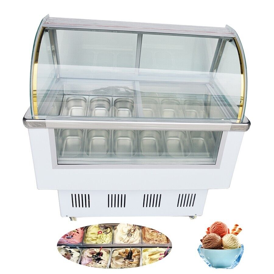 Techtongda 220v 12 Pan Ice Cream Showcase Hard Ice Cream Display Case Freezer