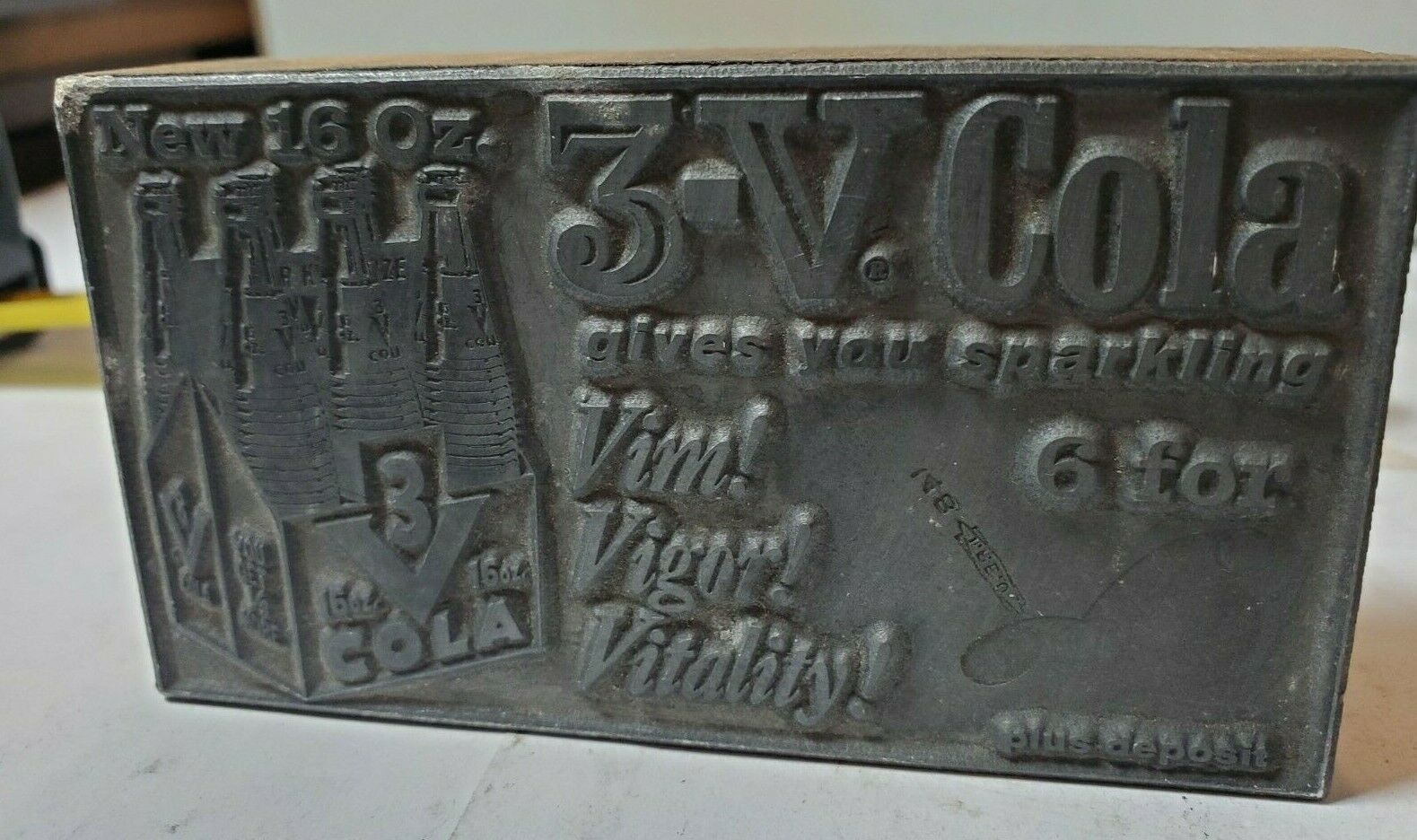 Rare Vintage Original Whistle & Vess 3 V Cola Soda Advertising Printing Block