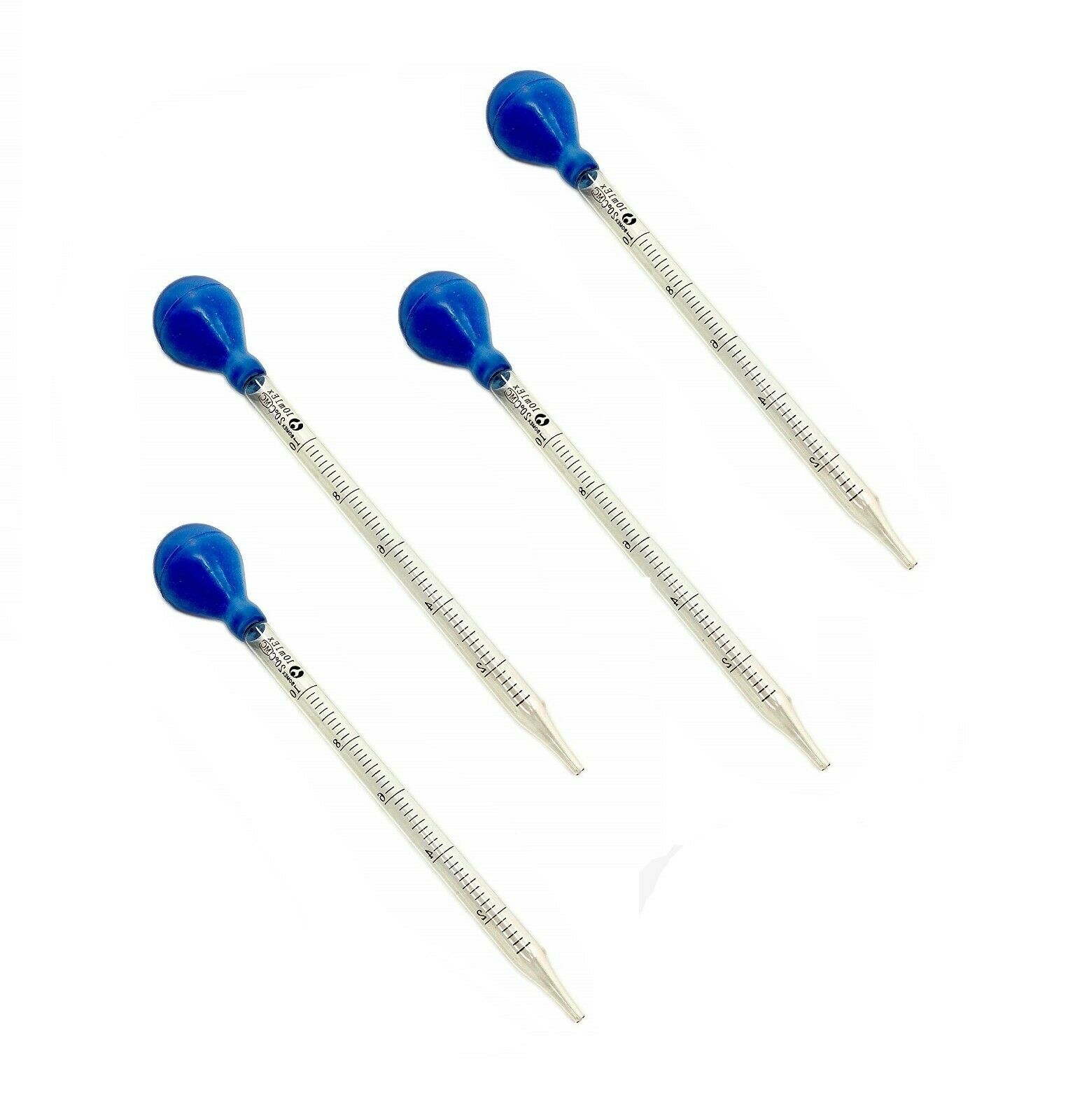 Glass Dropper Graduated Transfer Pipette With Rubber Bulb, 10ml - Pack Of 4