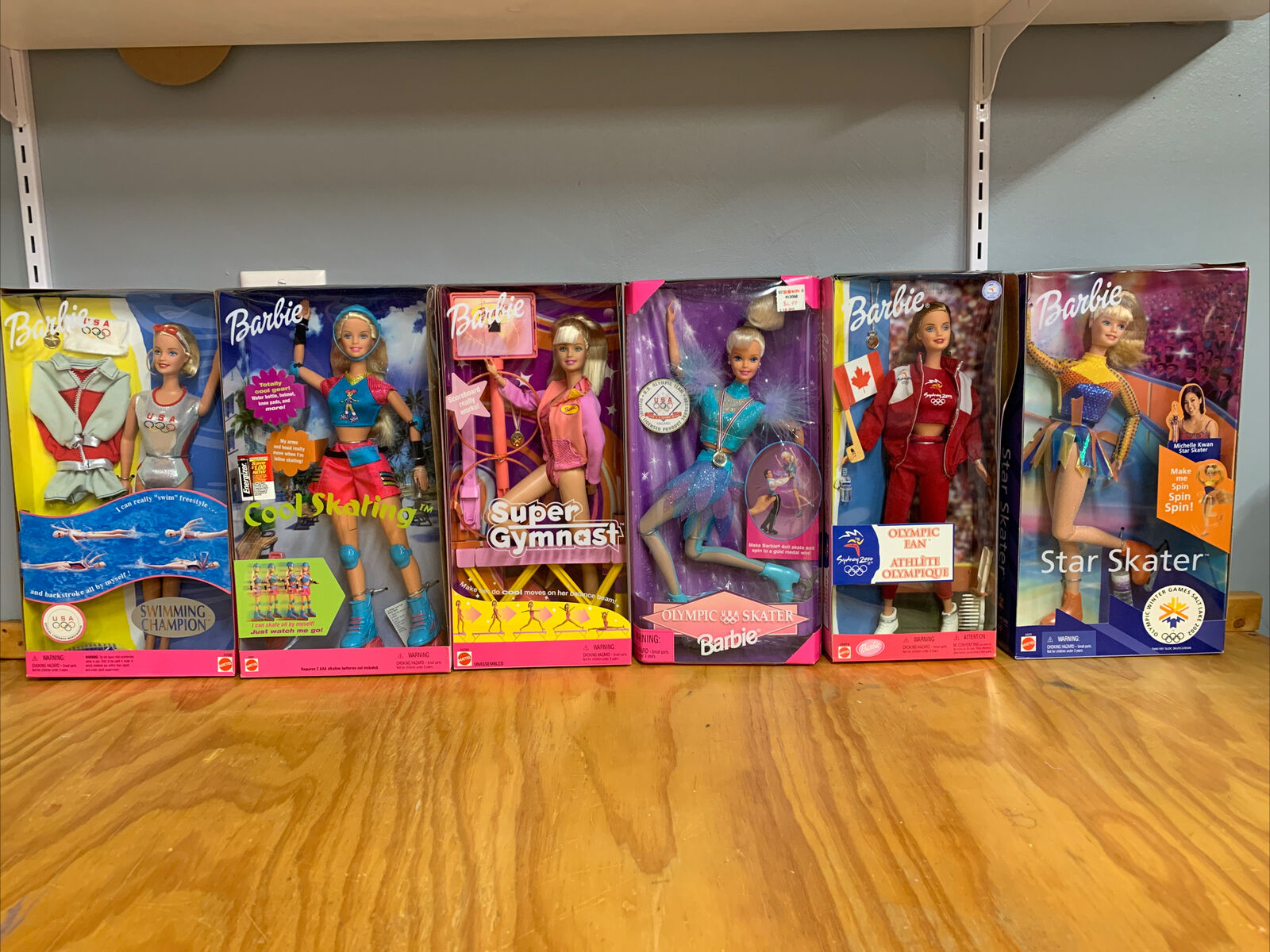 Lot Of 6 Nib Barbie Doll Olympic Skater, Gymnast, Swimming Star Skater Mattel