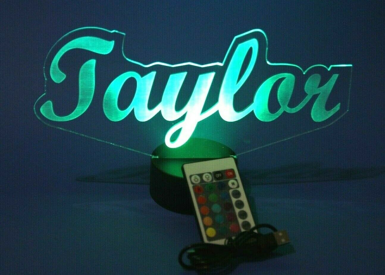 Name Night Light Up Led Table Lamp Personalized Kids Room 16 Color Change Remote