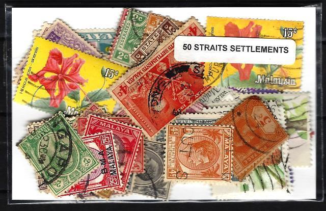 Straits Settlements 50 Stamps Different