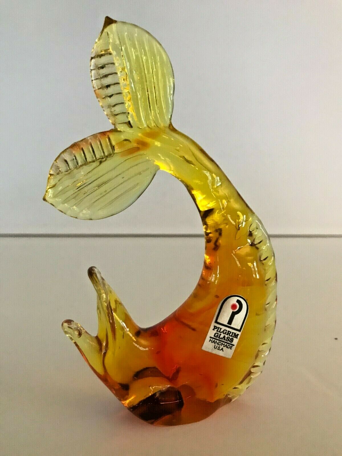 Vintage Hand Blown Pilgrim Glass Amber Fish 5 1/2" Figurine