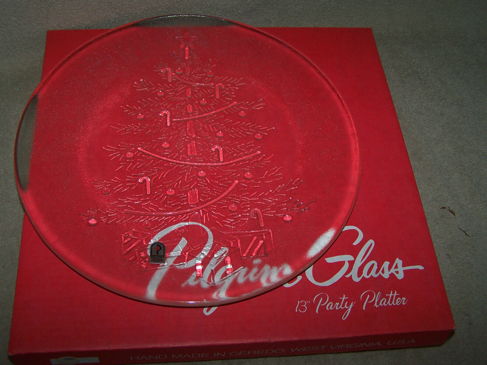 Pilgrim Art Glass 13" Christmas Tree Platter - Nib