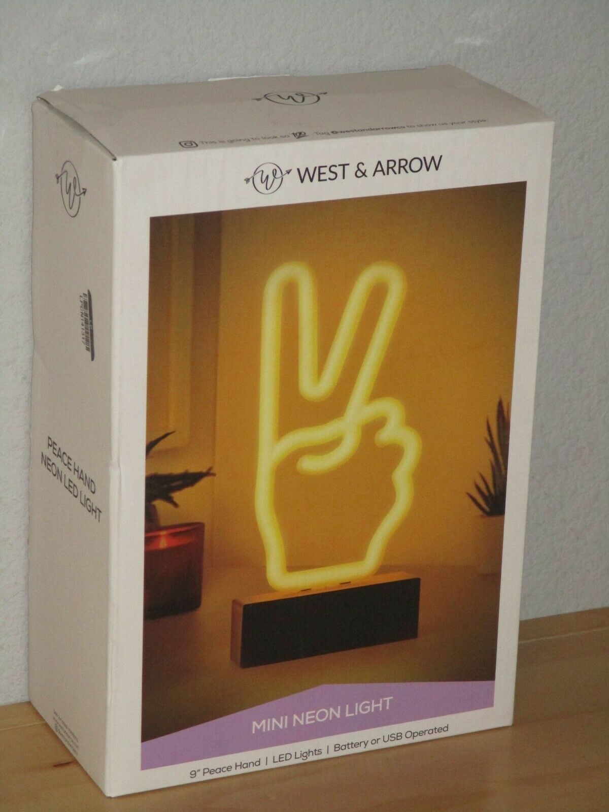 West & Arrow Mini Neon Led Peace Sign Novelty Table Lamp White 9" Battery Or Usb