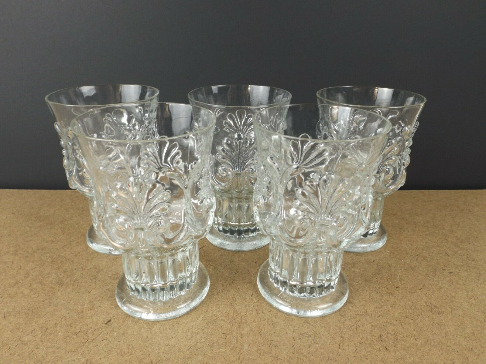 5 Pilgrim Glass Clear Adams 5" Tumblers Raised Shell Design   (ie@b8)