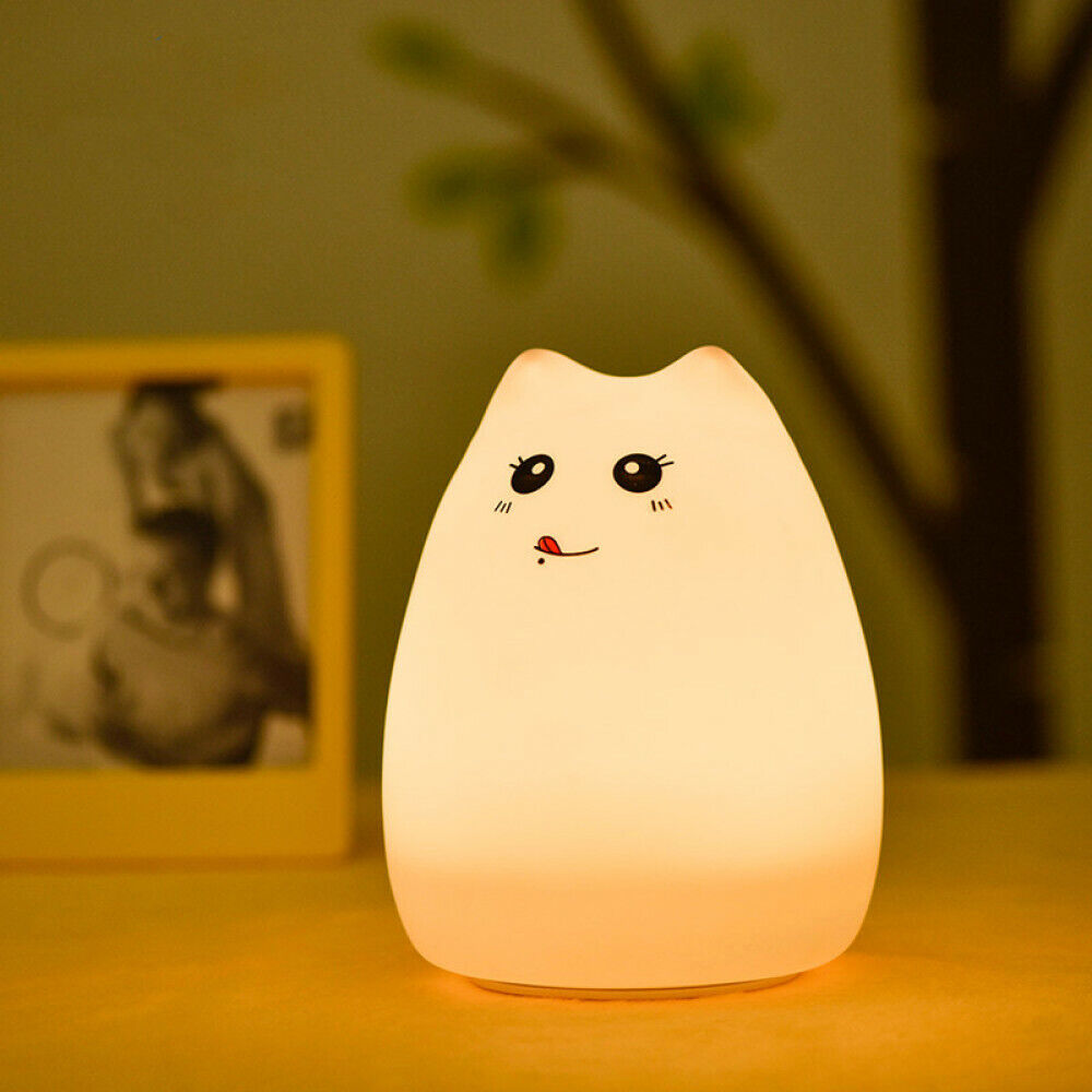 Cute Kitty Night Light Color Changing Silicone Led Lamp Rechargeable Kids Gift