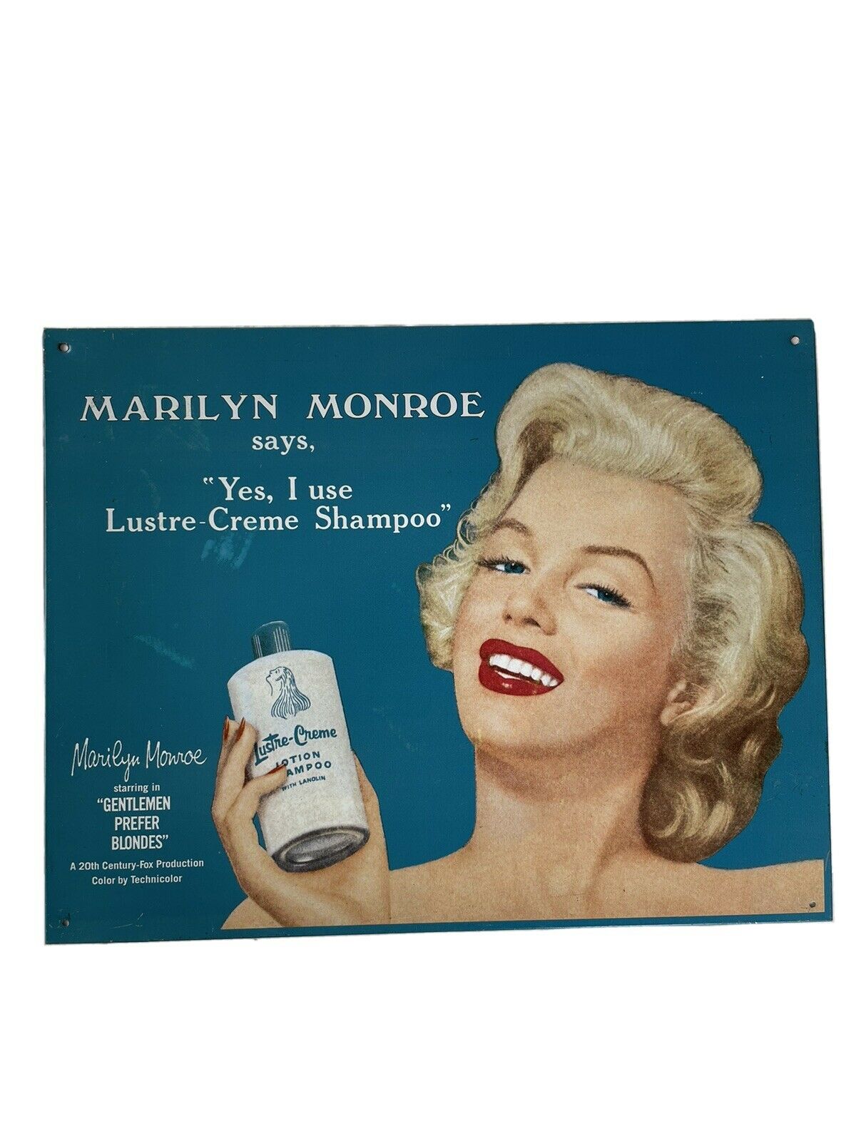 Rare Marilyn Monroe Lustre Creme 1994 Original Tin Sign|gentlemen Prefer Blondes