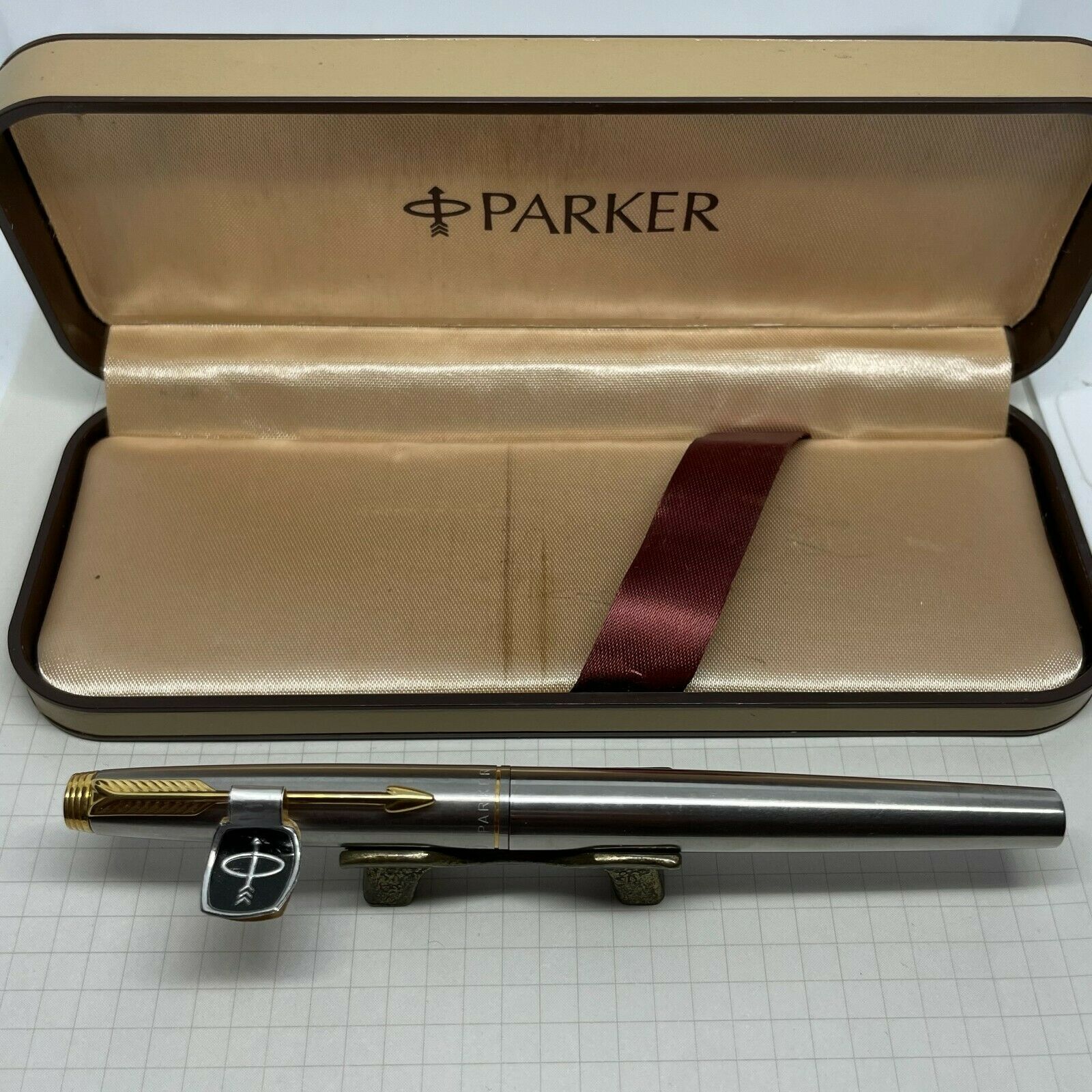 122 Parker Fountain Pen 75 Flighter Stainless Barrel 14k Nib Nos Made In Usa