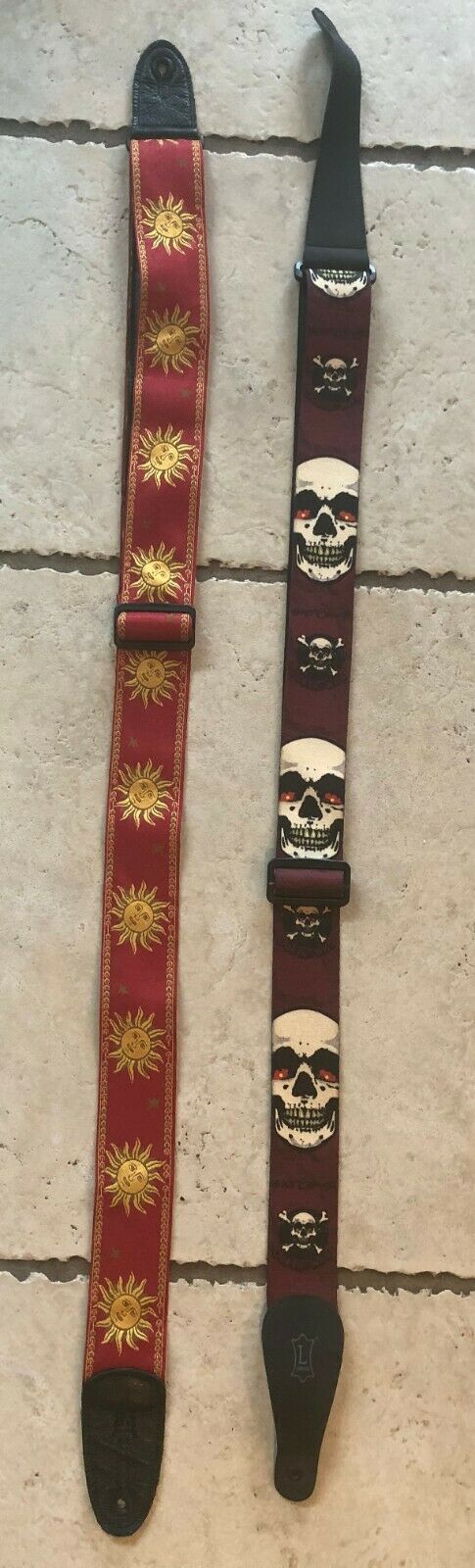 Pair, Two, 2, Levy's 2 " Guitar/bass Straps Multi Color Straps, Sun - Skull