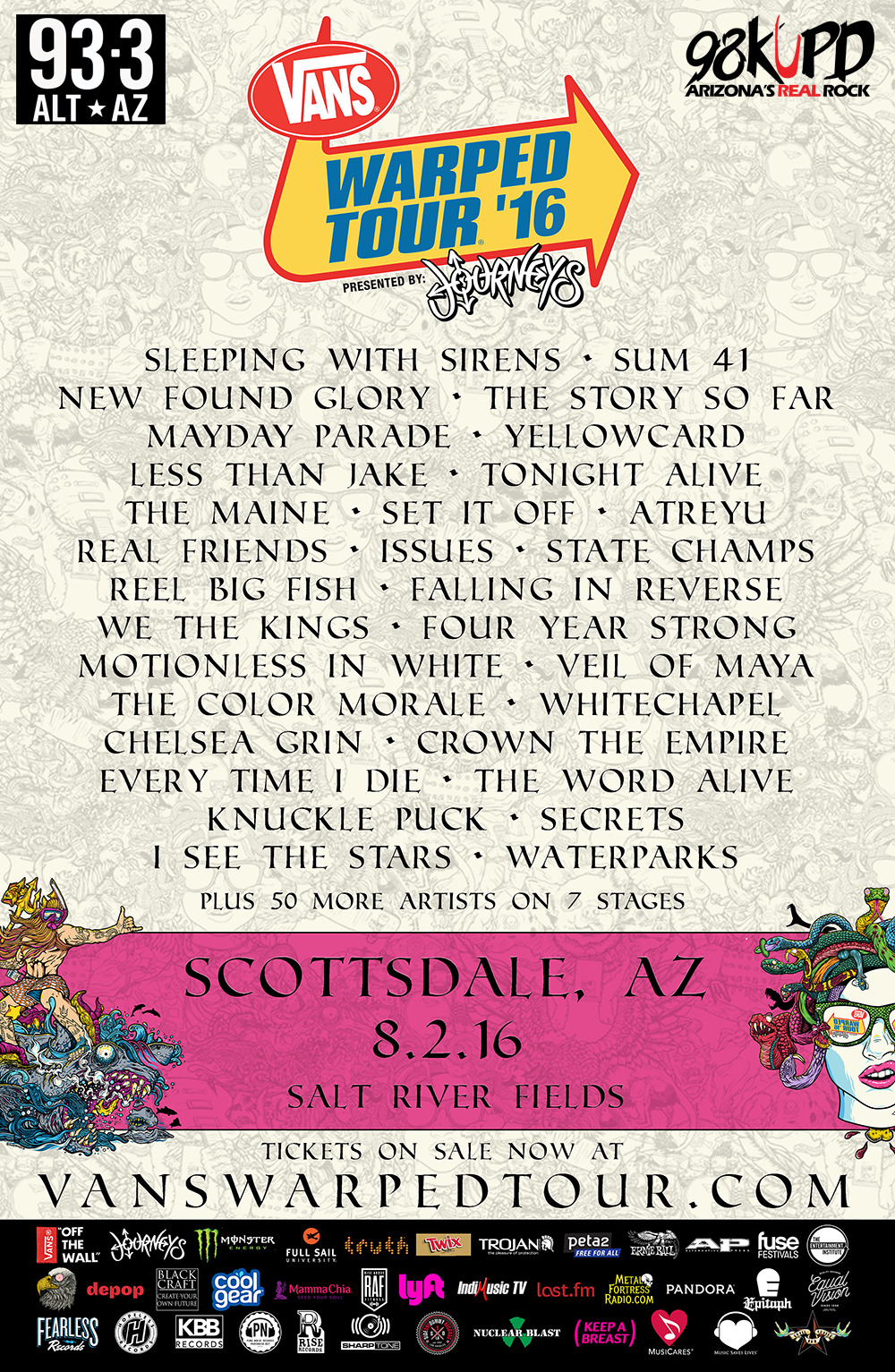 Warped Tour 2016 Phoenix Concert Poster:sleeping With Sirens, Sum 41, Yellowcard