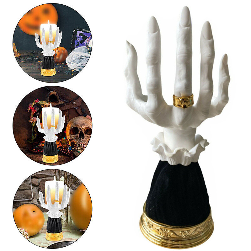 New Halloween Witch Hand Candle Holder Pedestal Single Wick Resin Candlestick Us