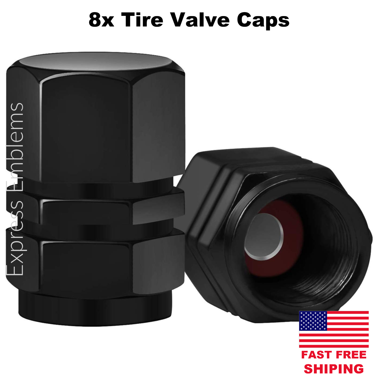 8pcs Black Tire Valve Cap Stem Cover For Bike, Car, Trucks, Atv