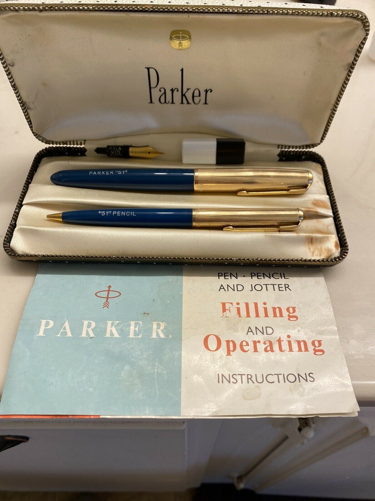 Vintage Parker 51 Fountain Pen And Mechanical Pencil Set. 12k Rolled Gold.