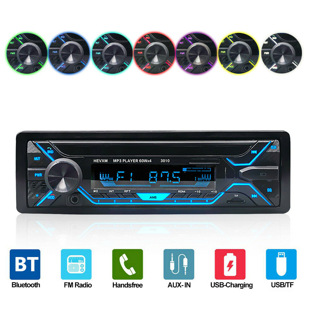 1 Din Car Stereo Mp3 Player Bluetooth Aux Radio Audio In-dash Handsfree Non-cd