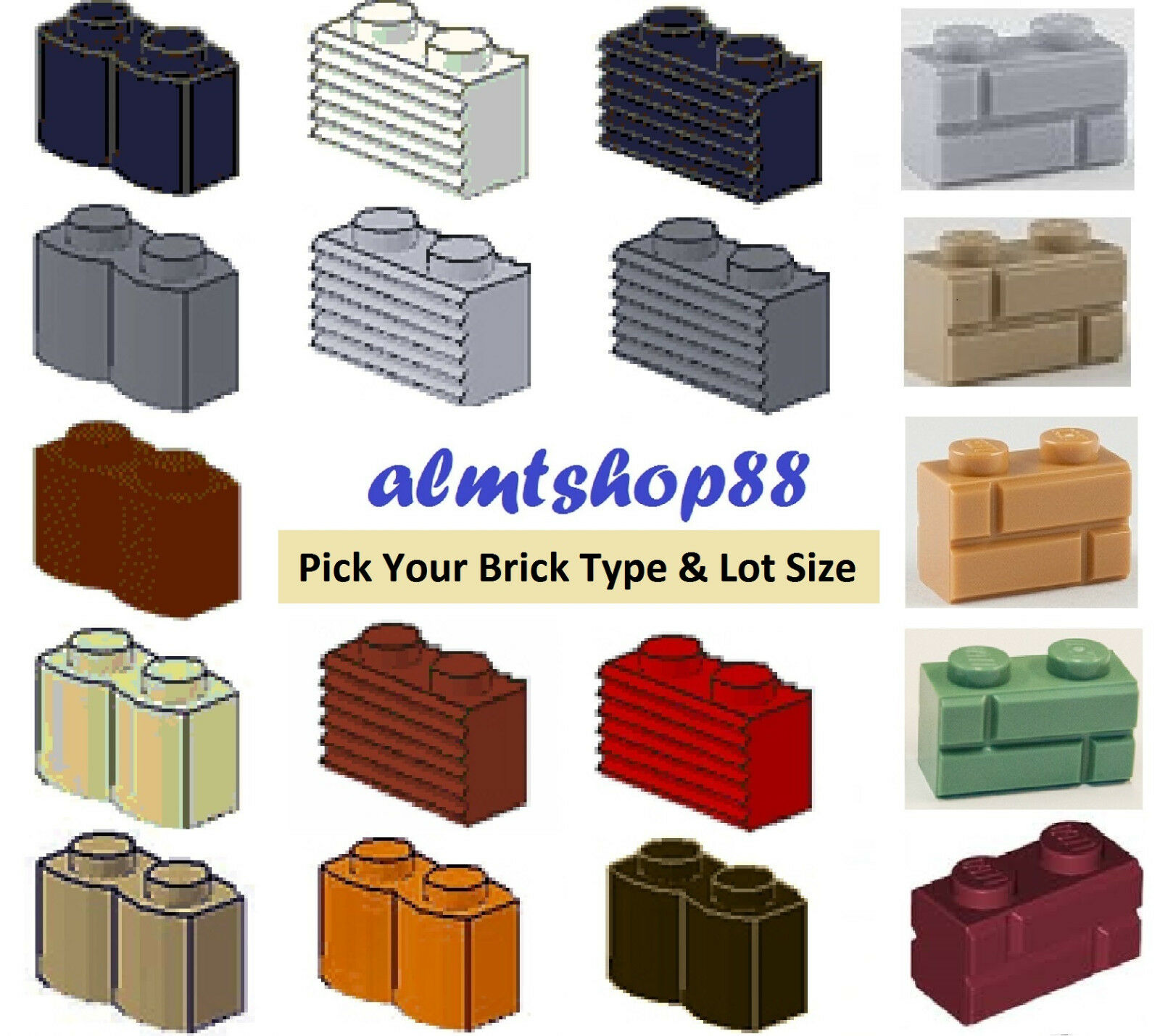 Lego - 1x2 Bricks Modified Lots - Pick Your Brick & Colors - Masonry Grille Log