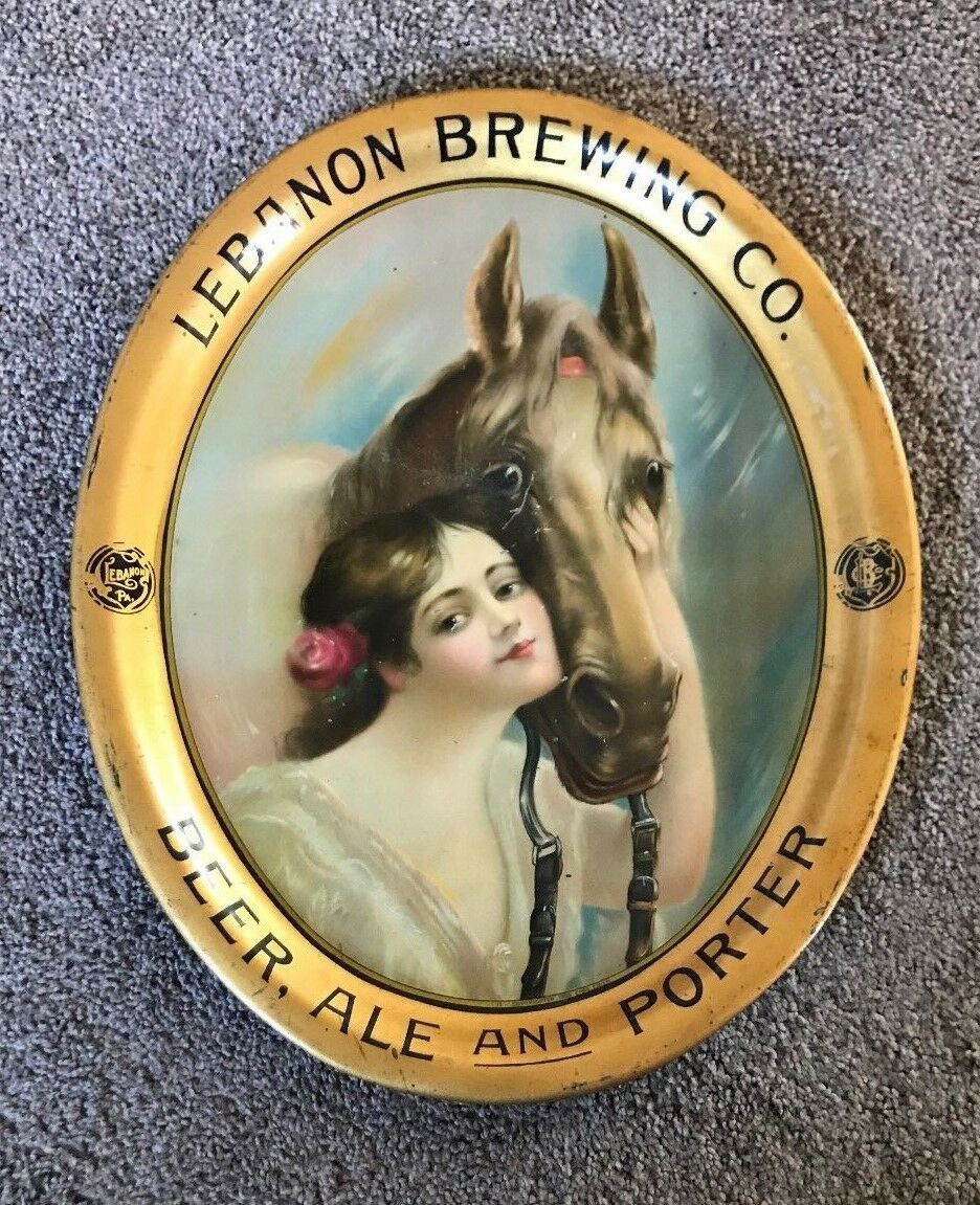 Pre-pro Lebanon Brewing Co Beer Tray W/ Girl & Horse Lebanon Valley Pa 1905