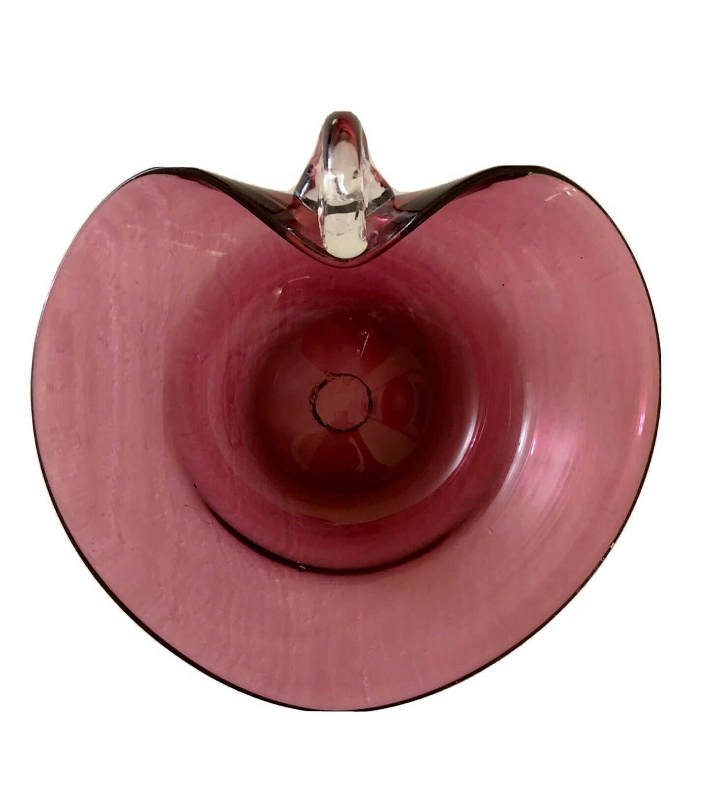 Vintage Pilgrim Cranberry Glass Bowl Cherry Heart Applied Crystal Handle