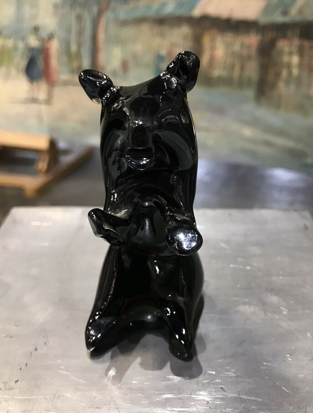 Vintage Pilgrim Glass Handmade Figurine Black Art Deco Bear