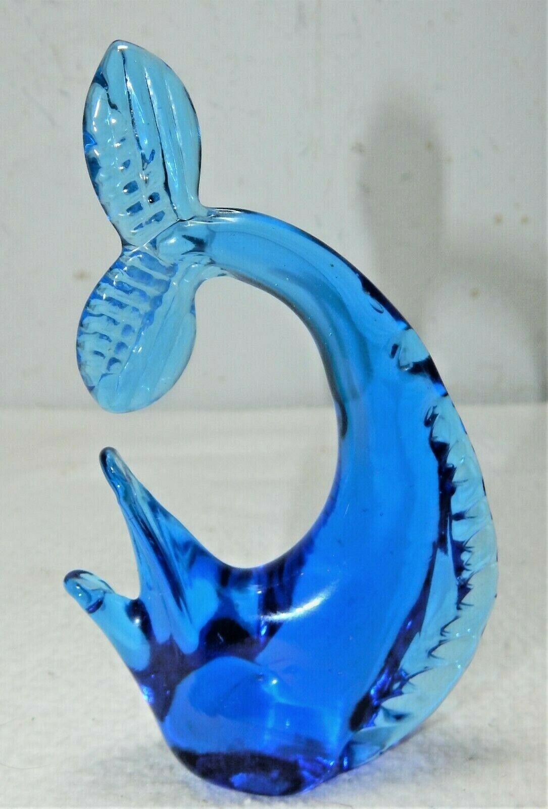 Vintage Pilgrim Art Glass Hand Blown Blue Playful Dolphin Figurine / Nice