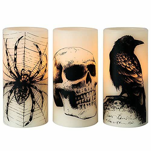Halloween Flickering Candles With Skull, Spider Web, Crow Raven Decals A-skull