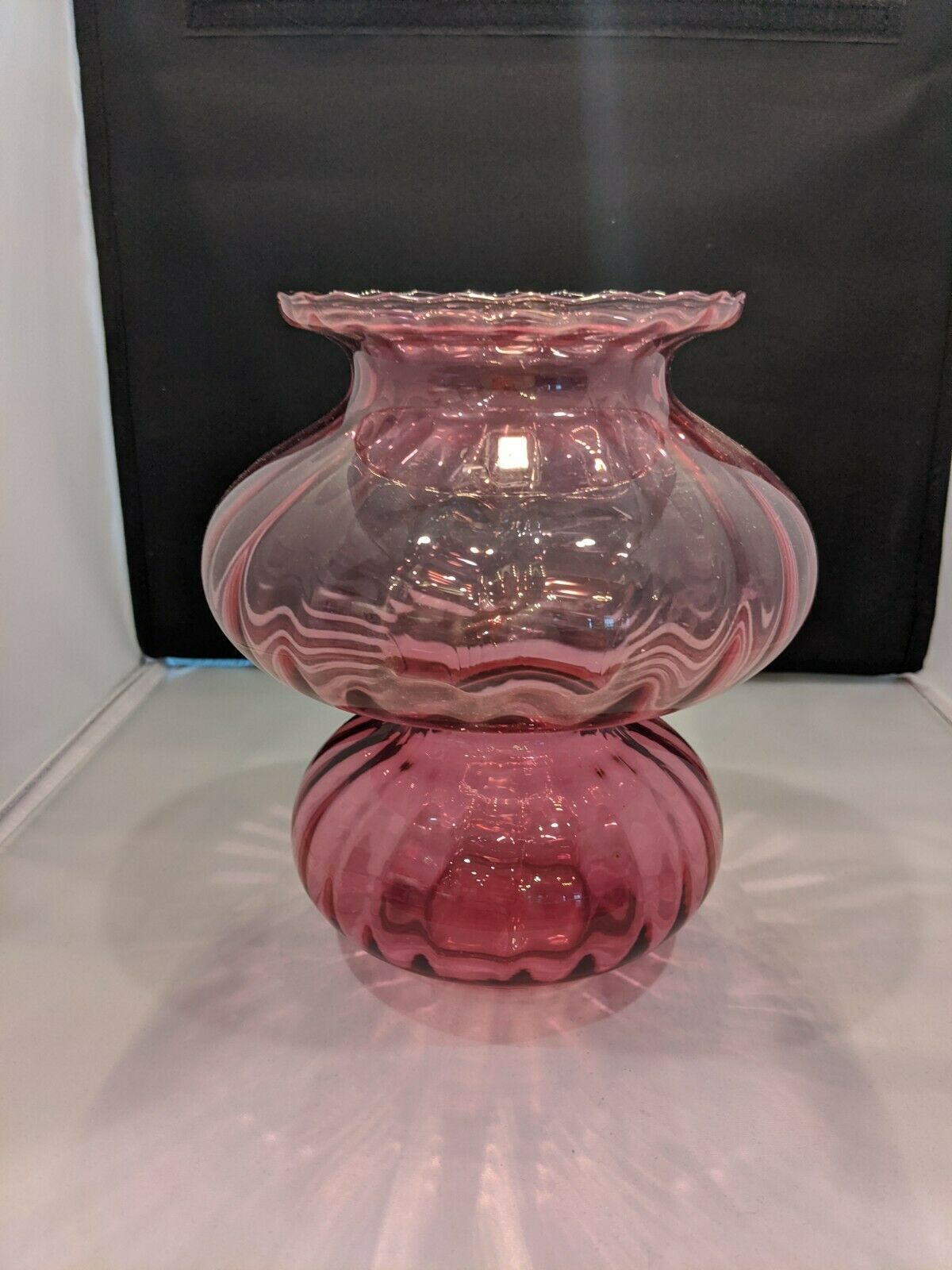 Vintage Cranberry Double Hurricane Pilgrim Art Glass