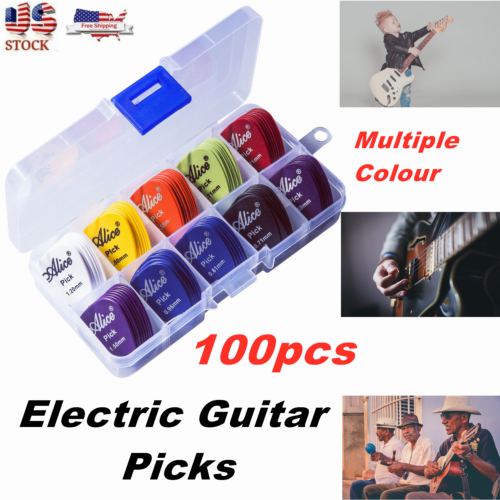 100pcs Guitar Picks Acoustic Electric Plectrum Bass Multicolor Plectrums W Box